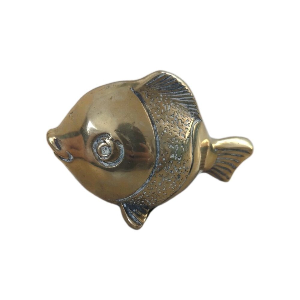 Solid Brass Fish Statue Statuette Nautical Decor Vintage -lp